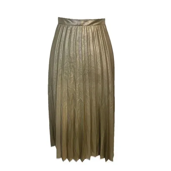 Ann Taylor Skirt size 14 Gold Shimmery Pleated Wedding Evening Cocktail Modest - Picture 1 of 10
